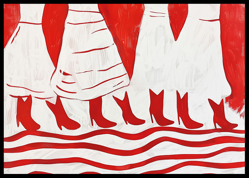 Vibrant red boots in a rhythmic formation create life and movement-12