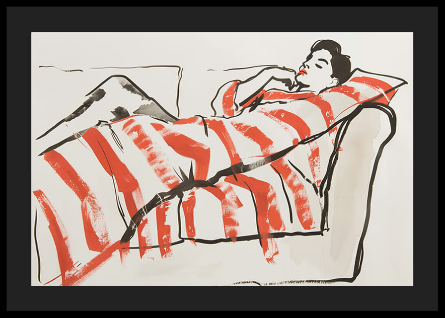 En avslappnad figur inbäddad i färgglada ränder-12