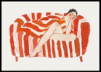 A resting figure wrapped in an intense red and white striped pattern-2