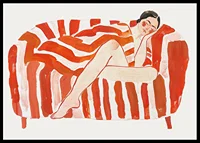 A resting figure wrapped in an intense red and white striped pattern-6