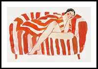A resting figure wrapped in an intense red and white striped pattern-0