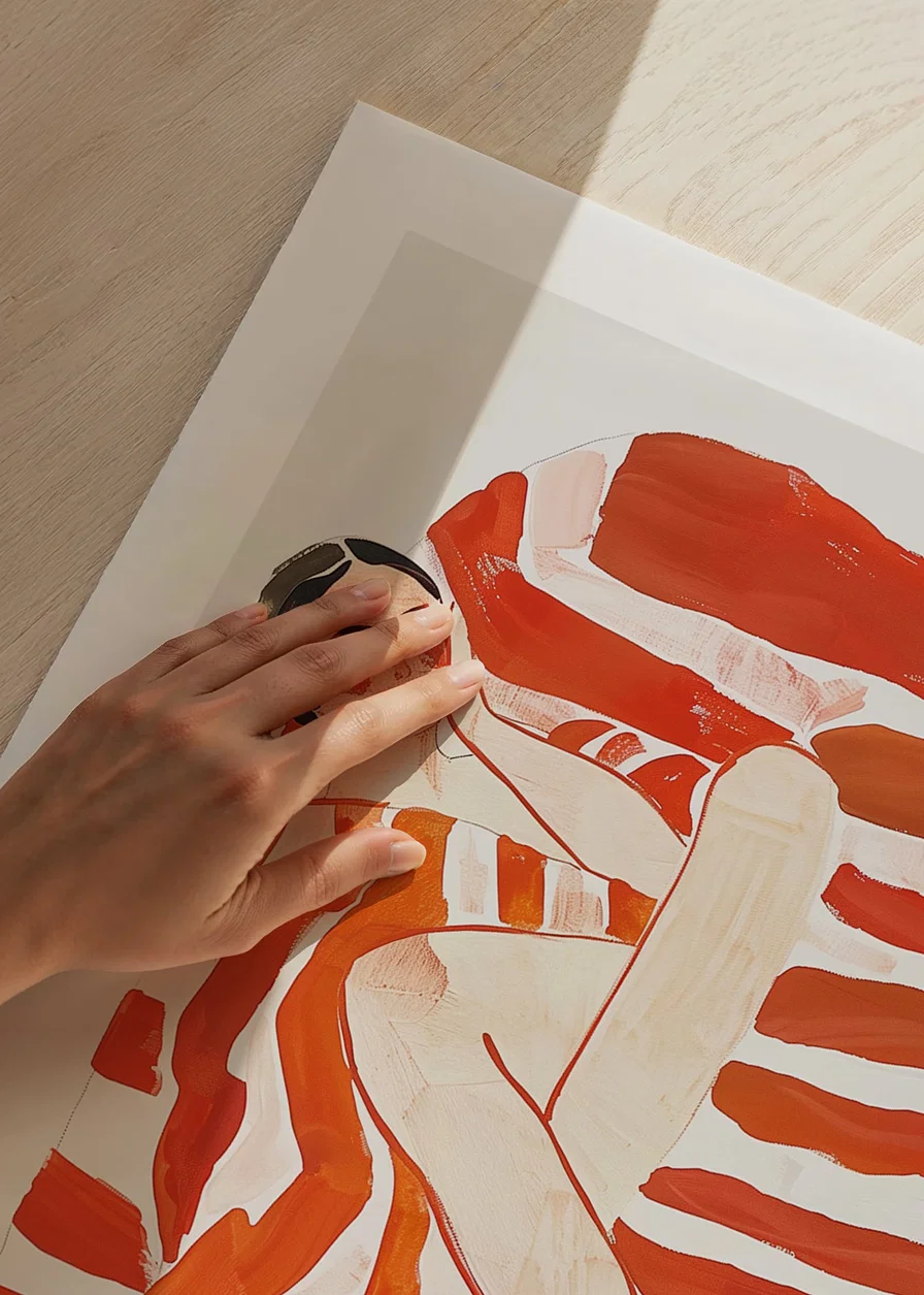 A resting figure wrapped in an intense red and white striped pattern-12