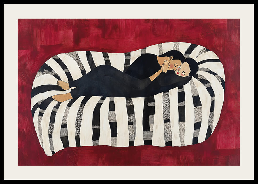 Två personer i en lugn omfamning på en randig bakgrund-12