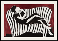 Intimate silhouettes on a striped sofa against a dark background-2