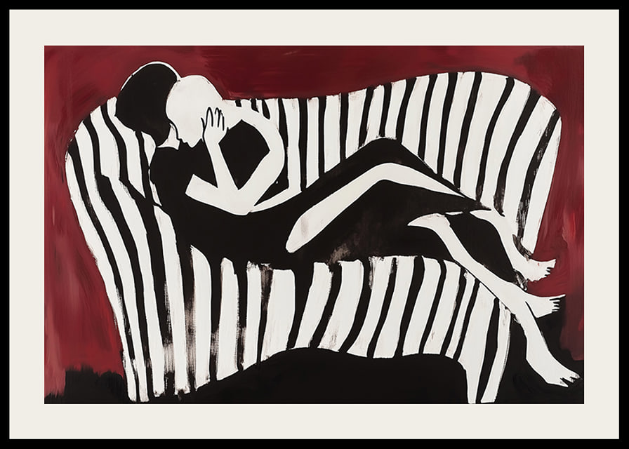 Intimate silhouettes on a striped sofa against a dark background-12