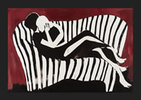 Intimate silhouettes on a striped sofa against a dark background-5