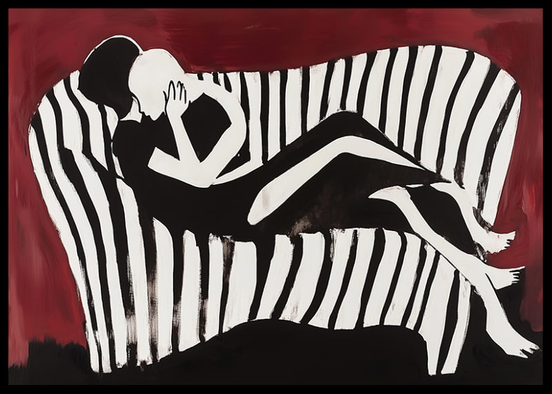 Intimate silhouettes on a striped sofa against a dark background-12
