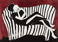Intimate silhouettes on a striped sofa against a dark background-7