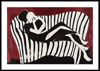 Intimate silhouettes on a striped sofa against a dark background-0