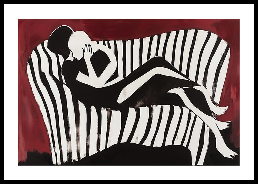 Intimate silhouettes on a striped sofa against a dark background-12