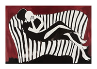 Intimate silhouettes on a striped sofa against a dark background-1