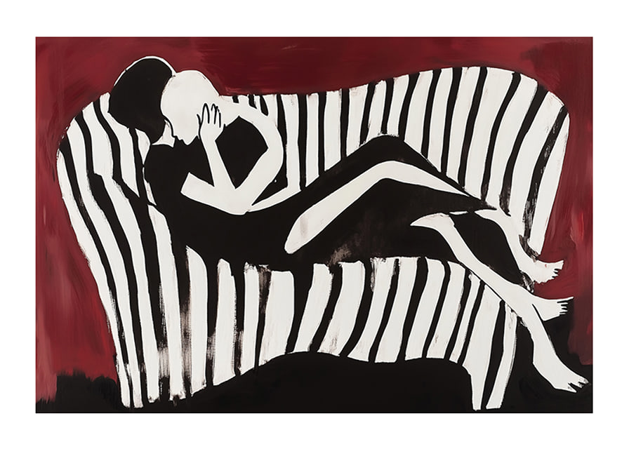Intimate silhouettes on a striped sofa against a dark background-12