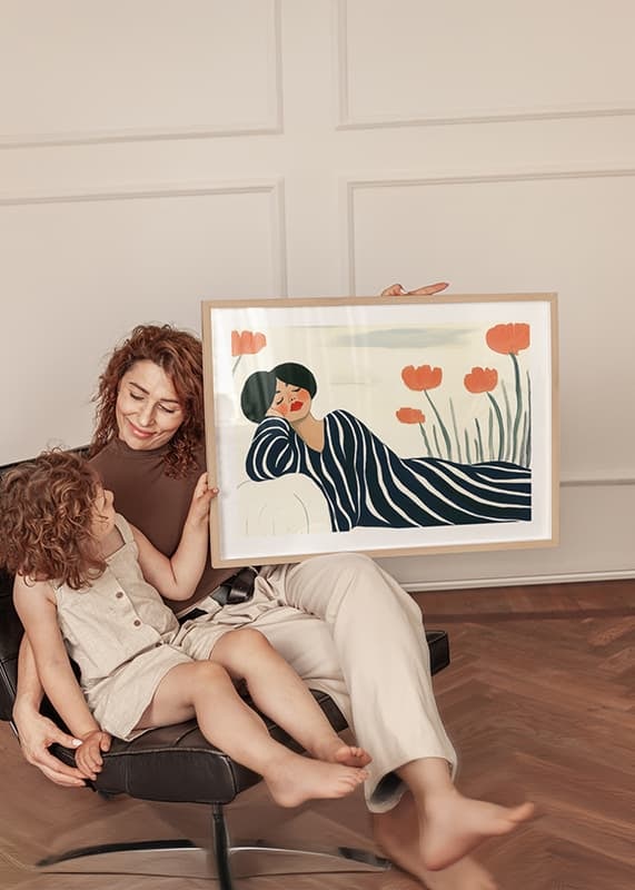 A woman rests in striped clothes surrounded by orange flowers-12