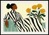 An elegant woman in a striped dress surrounded by golden flowers-2
