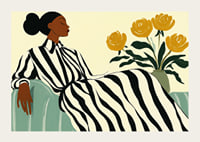 An elegant woman in a striped dress surrounded by golden flowers-3