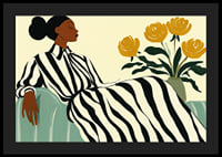 An elegant woman in a striped dress surrounded by golden flowers-4