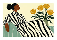 An elegant woman in a striped dress surrounded by golden flowers-1