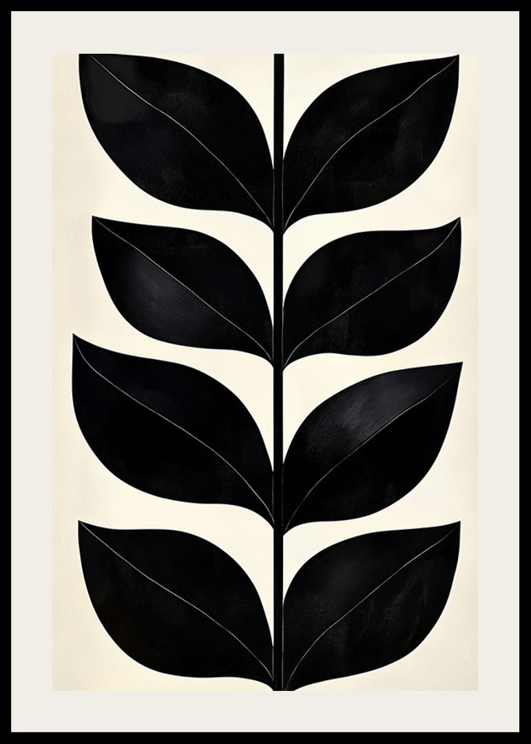 Stylized black leaves on a cream-colored background create modern elegance-12