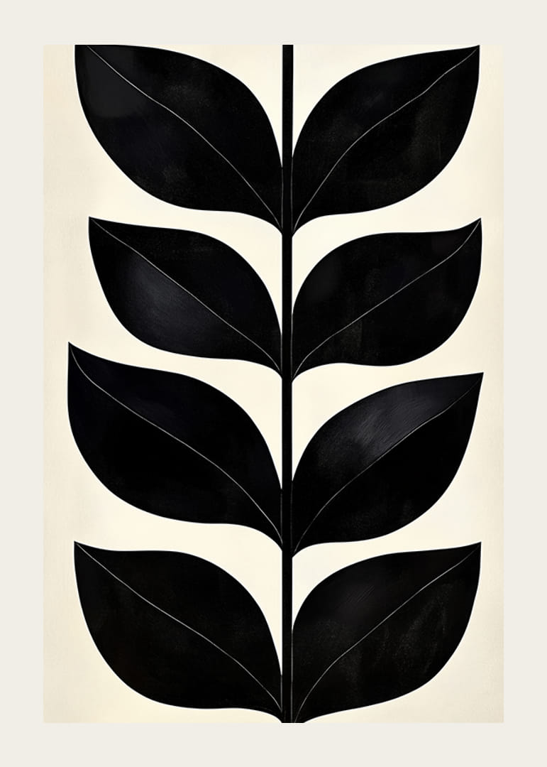 Stylized black leaves on a cream-colored background create modern elegance-12