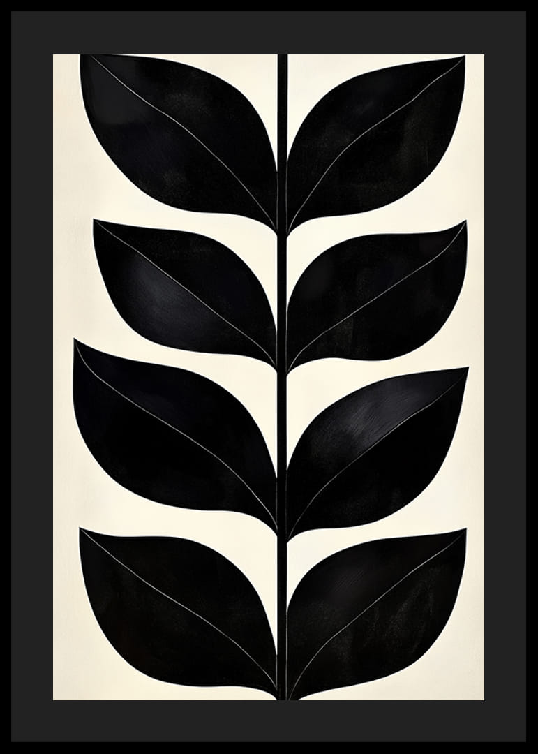Stylized black leaves on a cream-colored background create modern elegance-12