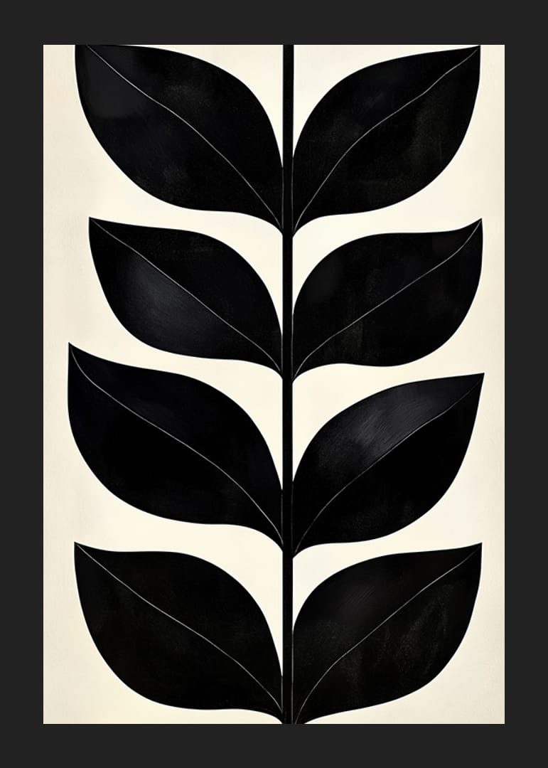 Stylized black leaves on a cream-colored background create modern elegance-12