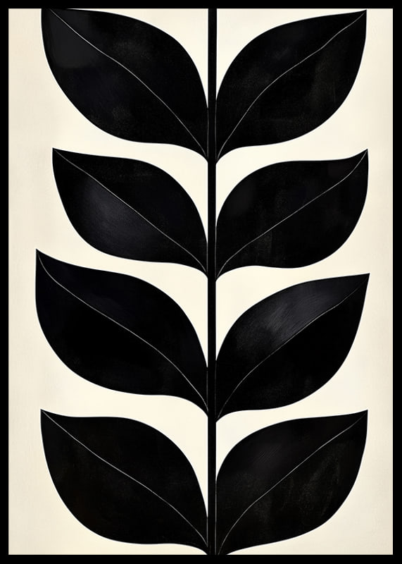 Stylized black leaves on a cream-colored background create modern elegance-12