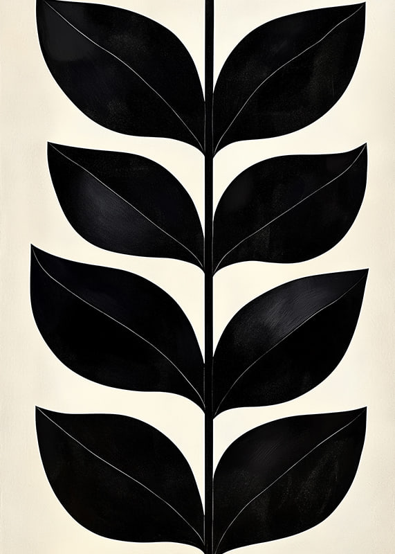 Stylized black leaves on a cream-colored background create modern elegance-12
