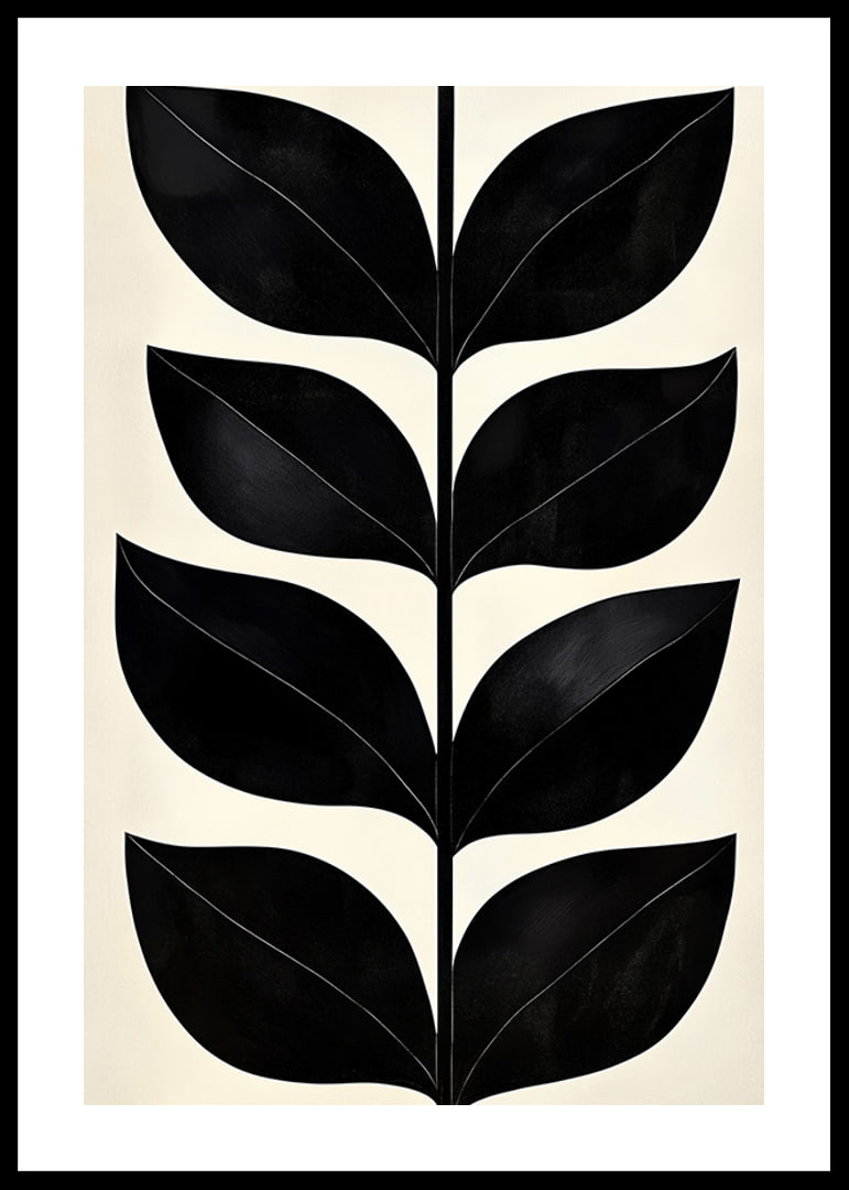 Stylized black leaves on a cream-colored background create modern elegance-12