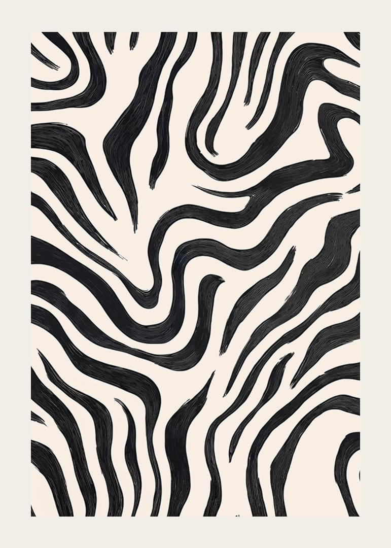 Schwarze und weiße Linien tanzen in harmonischer Bewegung über die Leinwand-12