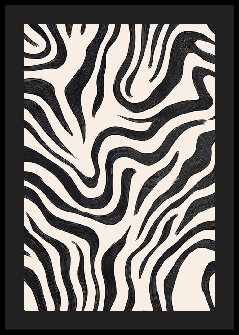 Schwarze und weiße Linien tanzen in harmonischer Bewegung über die Leinwand-12