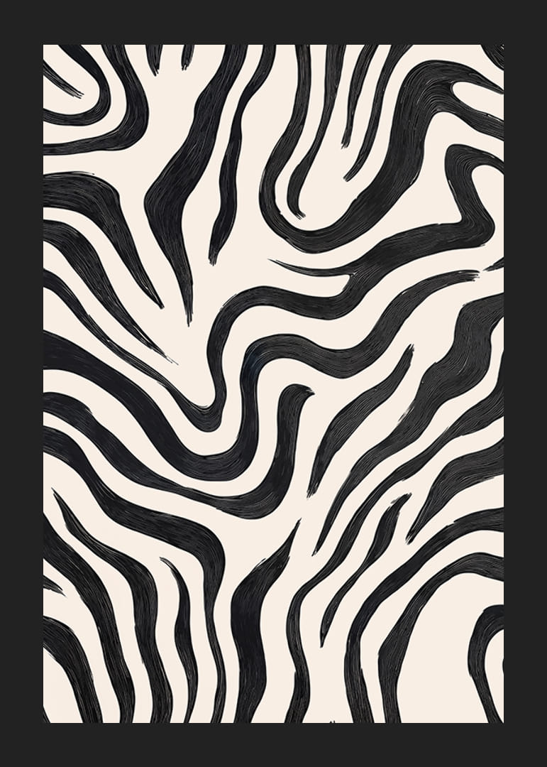 Schwarze und weiße Linien tanzen in harmonischer Bewegung über die Leinwand-12