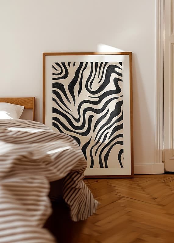 Black and white lines dance across the canvas in a harmonious movement-12