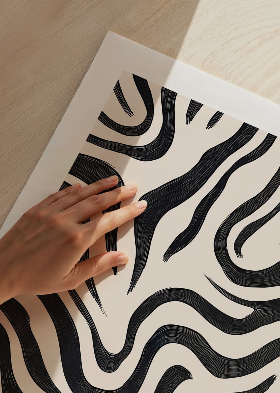 Black and white lines dance across the canvas in a harmonious movement-12