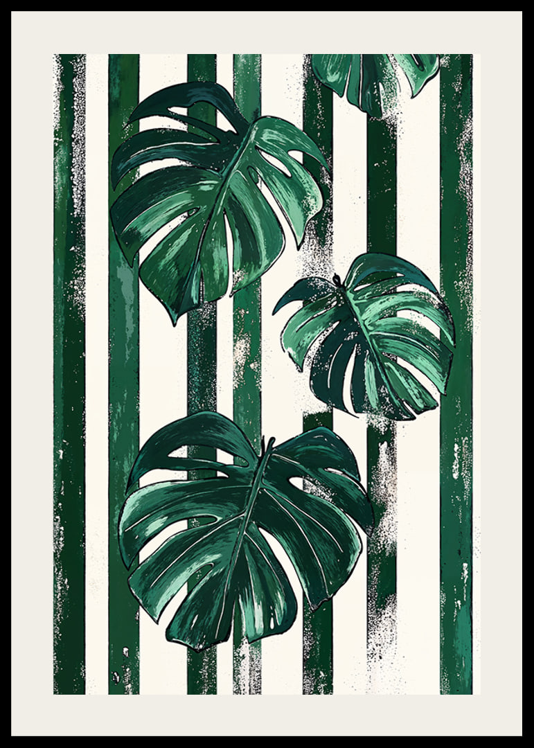 Monstera leaves in bold green and white stripes create life and style-12