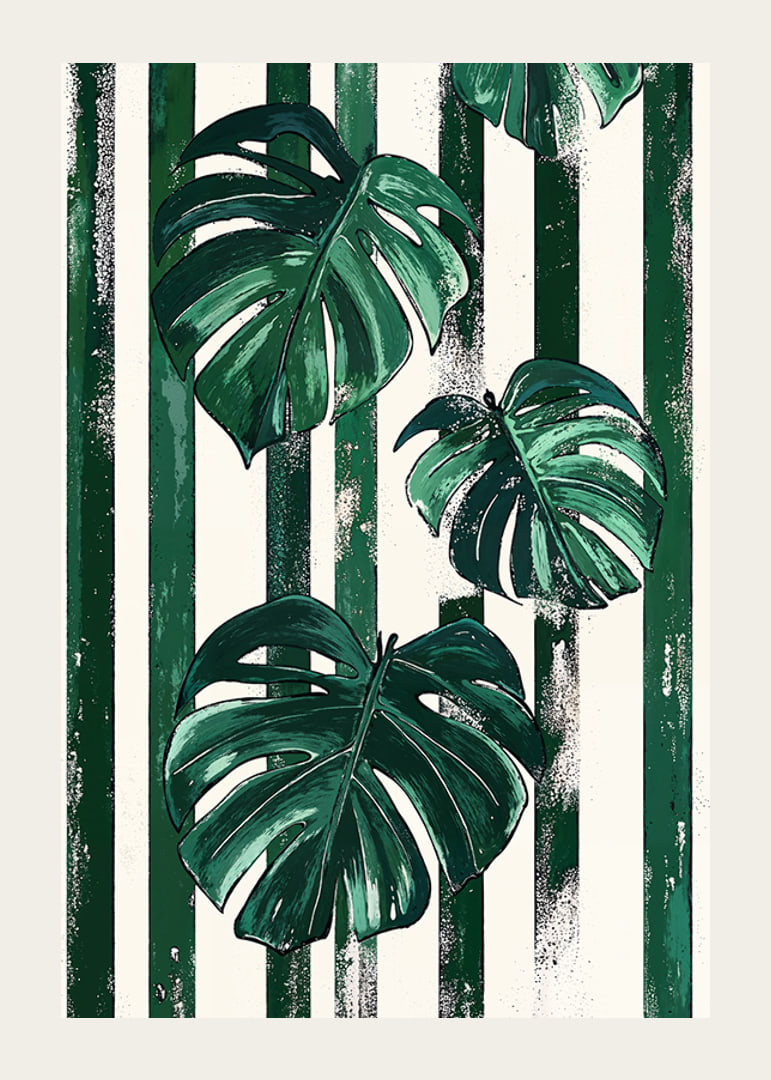 Monstera leaves in bold green and white stripes create life and style-12