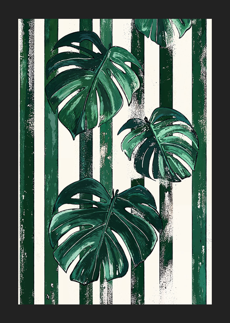 Monstera leaves in bold green and white stripes create life and style-12