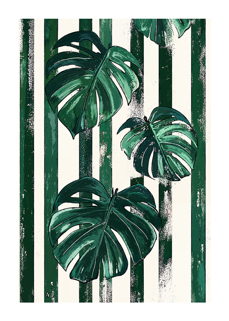 Monstera leaves in bold green and white stripes create life and style-12