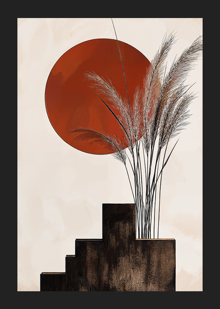Rustic sunset with soft straws against strict shapes-12