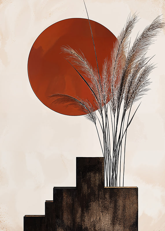 Rustic sunset with soft straws against strict shapes-12