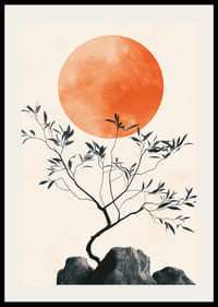 A meditative poster with a tree branch against a blazing sun-2