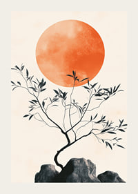 Ein meditatives Poster mit einem Ast vor der gleißenden Sonne-3
