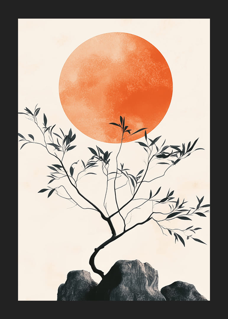 A meditative poster with a tree branch against a blazing sun-12