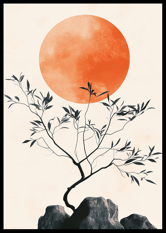 Ein meditatives Poster mit einem Ast vor der gleißenden Sonne-12