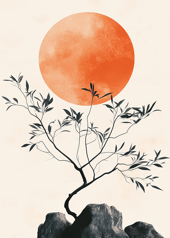 Ein meditatives Poster mit einem Ast vor der gleißenden Sonne-12