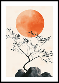 Ein meditatives Poster mit einem Ast vor der gleißenden Sonne-0