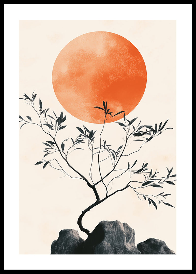 Ein meditatives Poster mit einem Ast vor der gleißenden Sonne-12