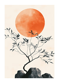 Ein meditatives Poster mit einem Ast vor der gleißenden Sonne-1