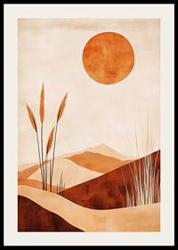 Desert landscape with gentle curves and a glowing sun-2