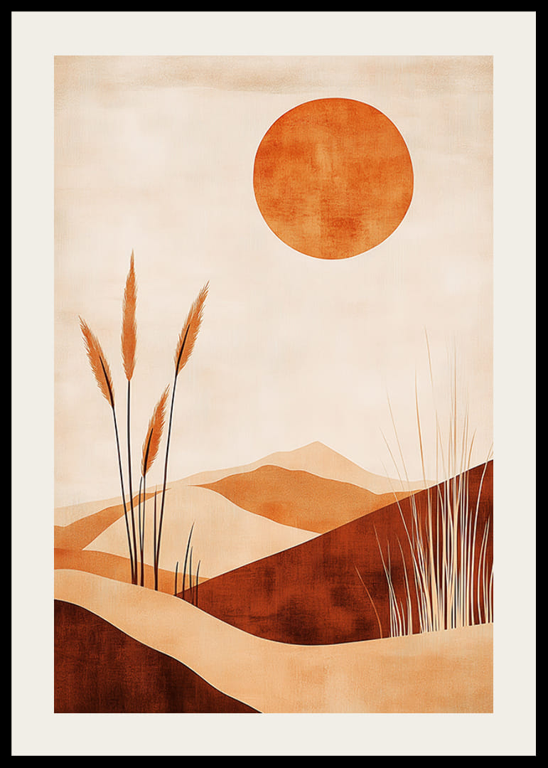 Ökenlandskap med mjuka kurvor och en glödande sol-12