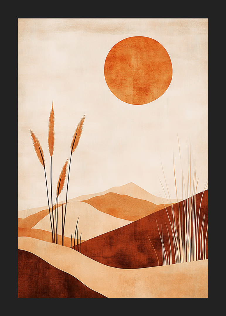 Ökenlandskap med mjuka kurvor och en glödande sol-12